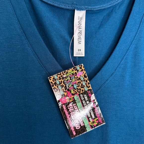 NWT Zenana Premium Teal V-Neck Short Sleeve Tee Size 2X - Picture 3 of 5